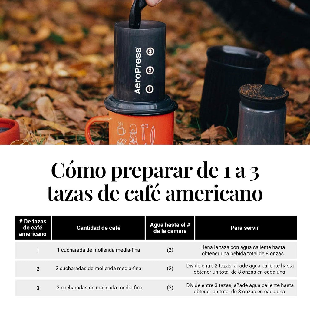 Kit Viajero AeroPress Go — Cómo preparar de 1 a 3 tazas de café