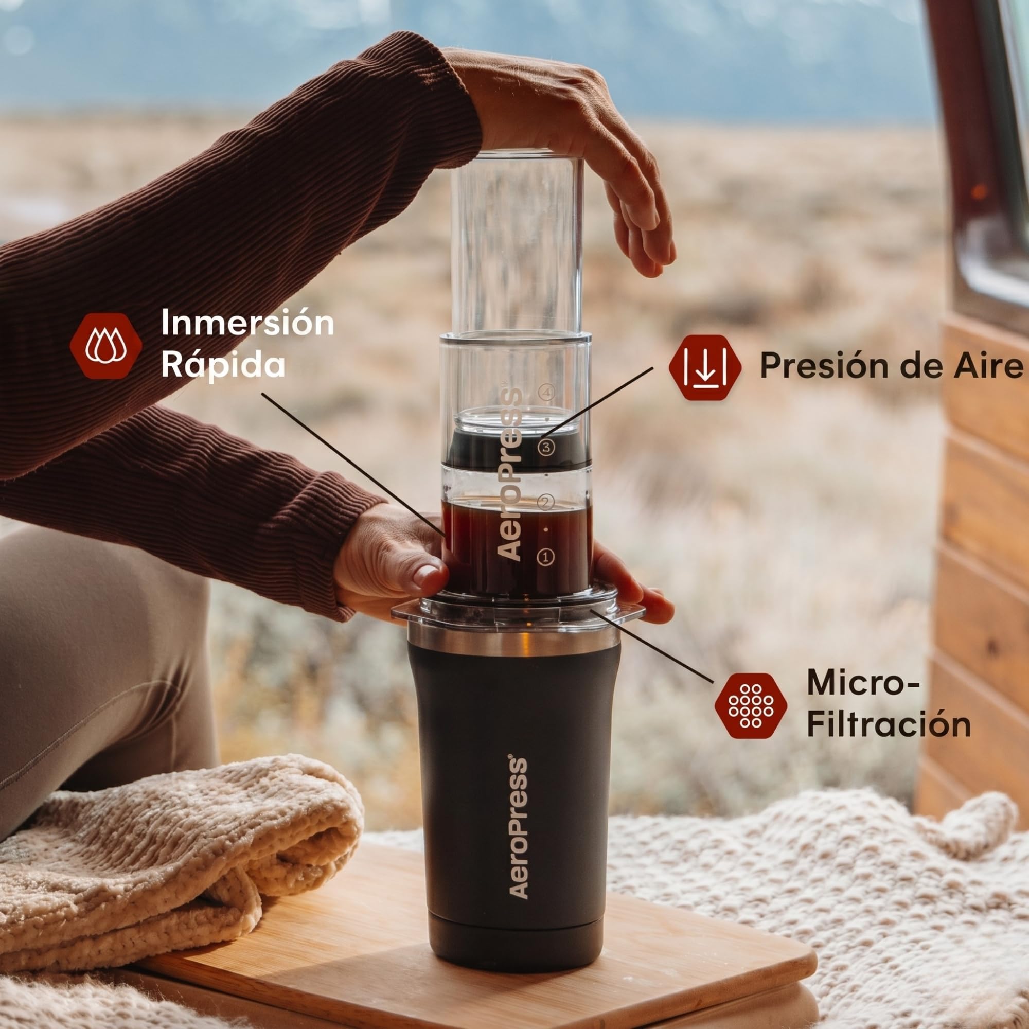 AeroPress Go Plus — Inmersión Rápida, Presión de Aire y Micro-filtración