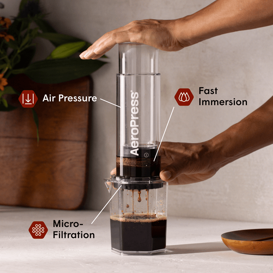 Jarra AeroPress con cafetera